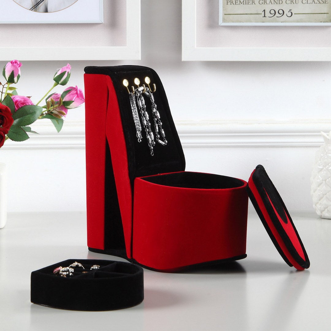 9' Tall Display Jewelry Box with Hooks, High Heel Shoe Design, Red Velvet - Grand Goldman Shop