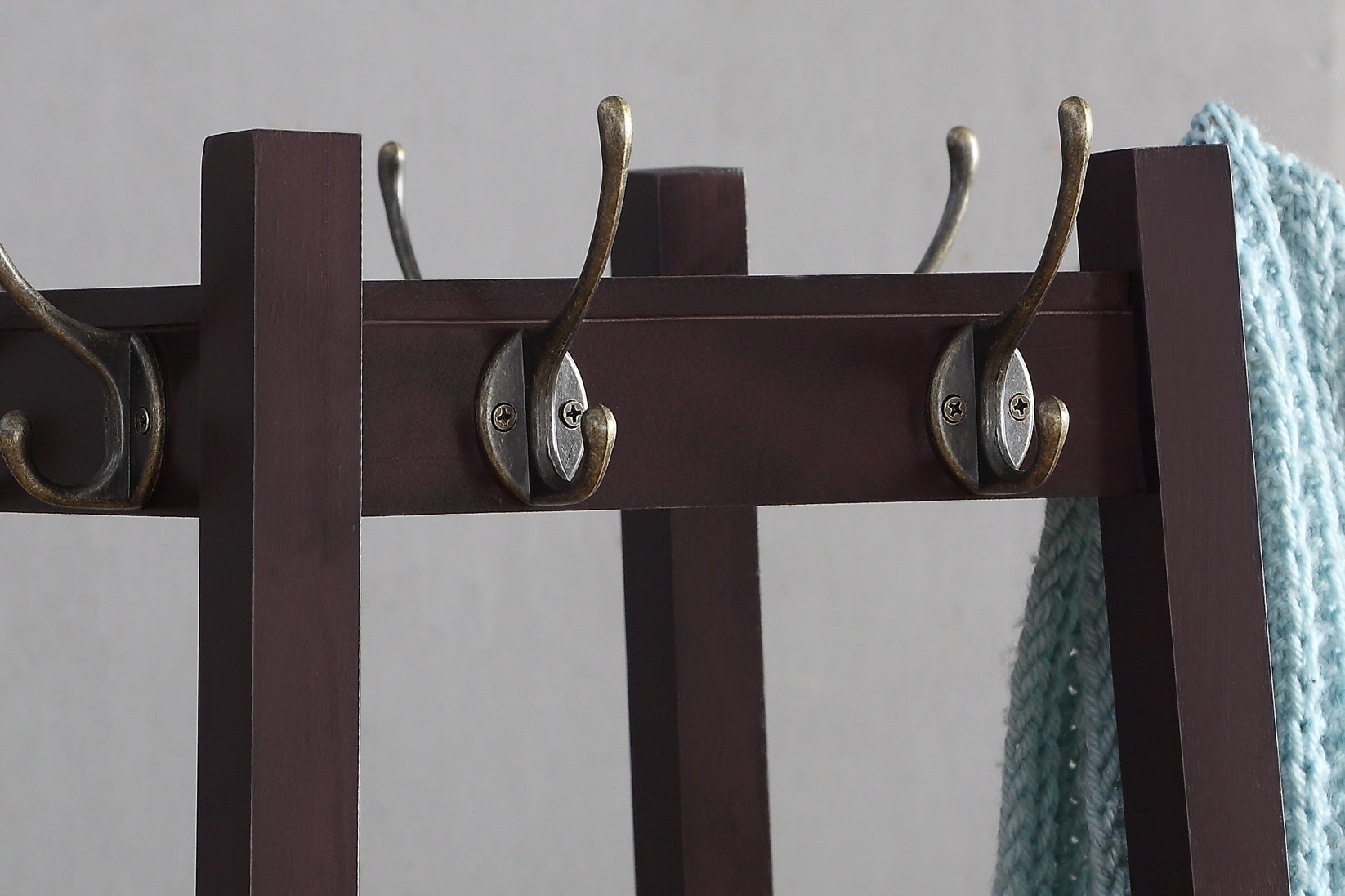 Vassen Coat Rack w/ 3-Tier Storage Shelves in Espresso Finish - Grand Goldman Shop
