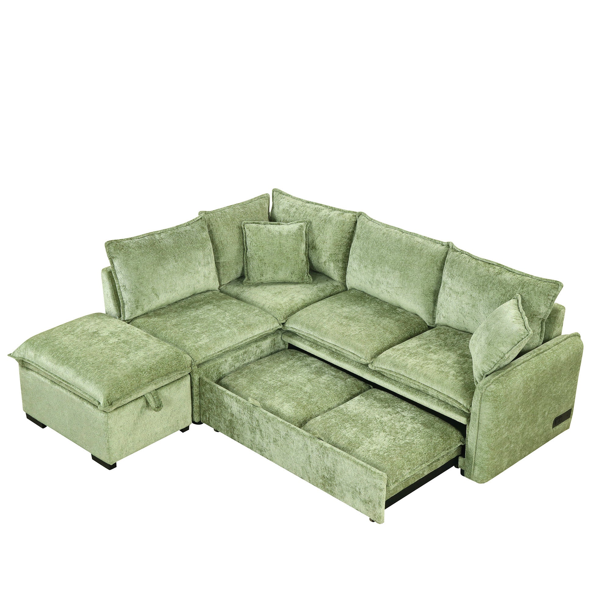 Convertible Sofa Bed Sectional Sofa Sleeper with Storage Ottoman, Green Chenille, 82.67 inches - Grand Goldman Shop