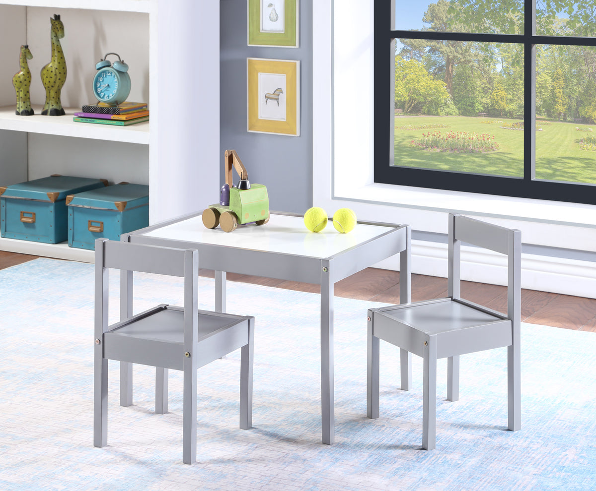 Gibson 3-Piece Dry Erase Kids Table & Two Chair Set, Gray | Premium Home Decor - Grand Goldman