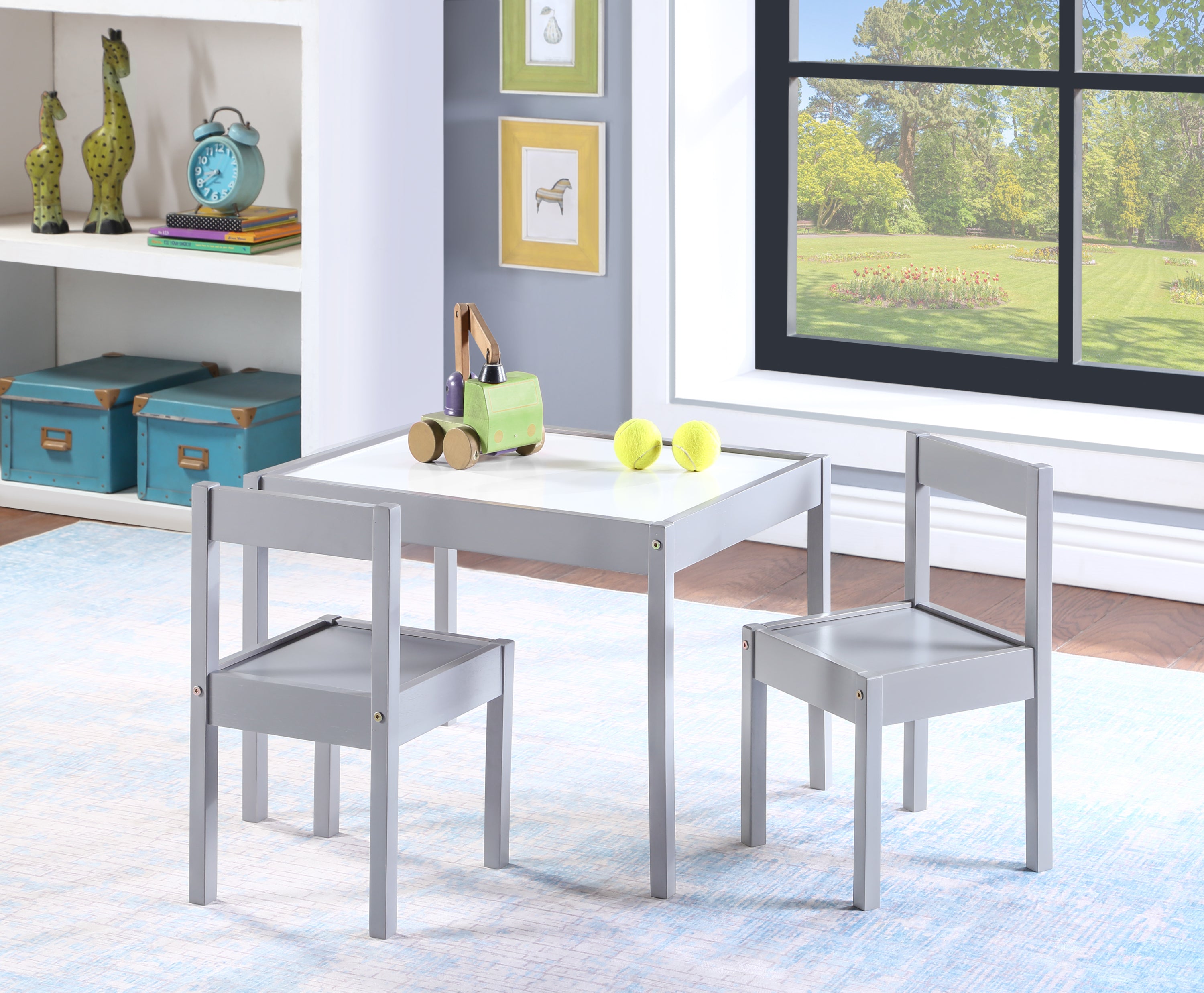 Gibson 3-Piece Dry Erase Kids Table & Two Chair Set, Gray | Premium Home Decor - Grand Goldman