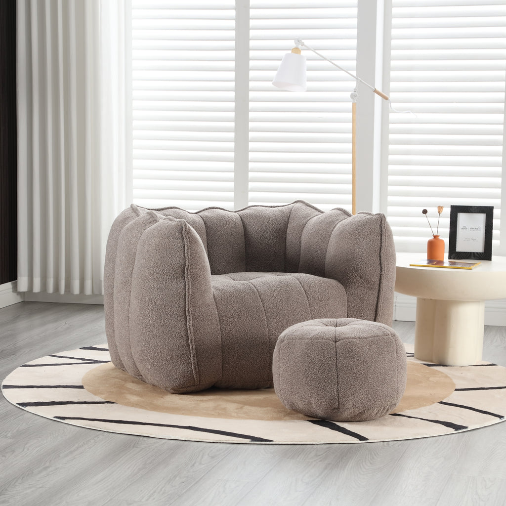Soft Chenille Bean Bag Chair with High Resilient Foam for Living Room and Bedroom, Comfortable Square Lazy Sofa with Footstool for Adults - Grand Goldman Shop