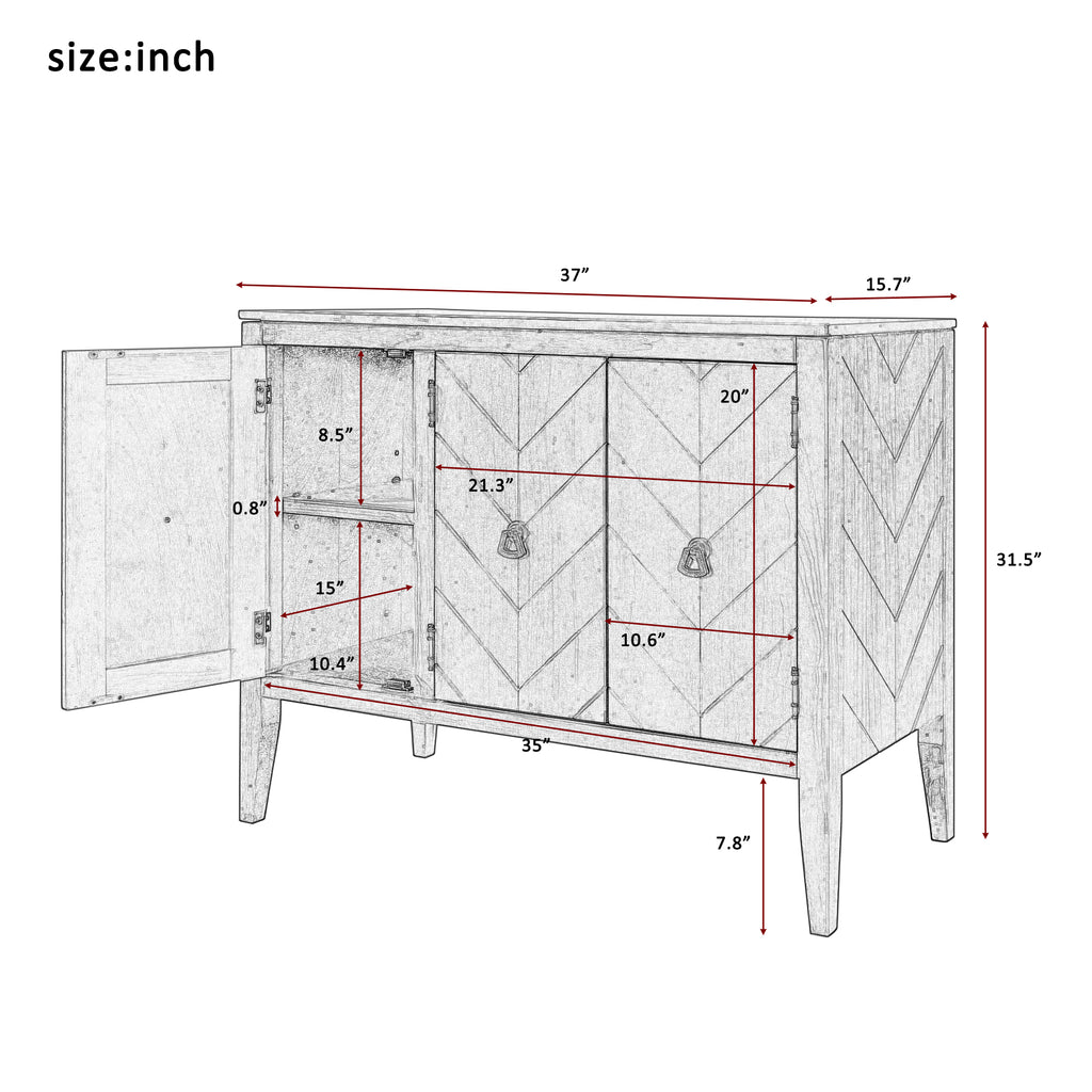 U_STYLE Adjustable Shelf Storage Sideboard with 3 Retro Metal Handles and 4 Pinewood Legs, for Entryway, Living Room, Study Room, Dining Room - Grand Goldman Shop
