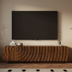 58''Tv Console With Mid Century Unique Spiral Wave Design With Storage Cabinet And 2 Drawers Tv Stand For Living Room, Bedroom, Walnut - Grand Goldman Shop