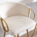 26 Inch Set of 2 Bar Stools,with Chrome Footrest and Base Velvet + Golden Leg Simple Bar Stoo,CREAM - Grand Goldman Shop