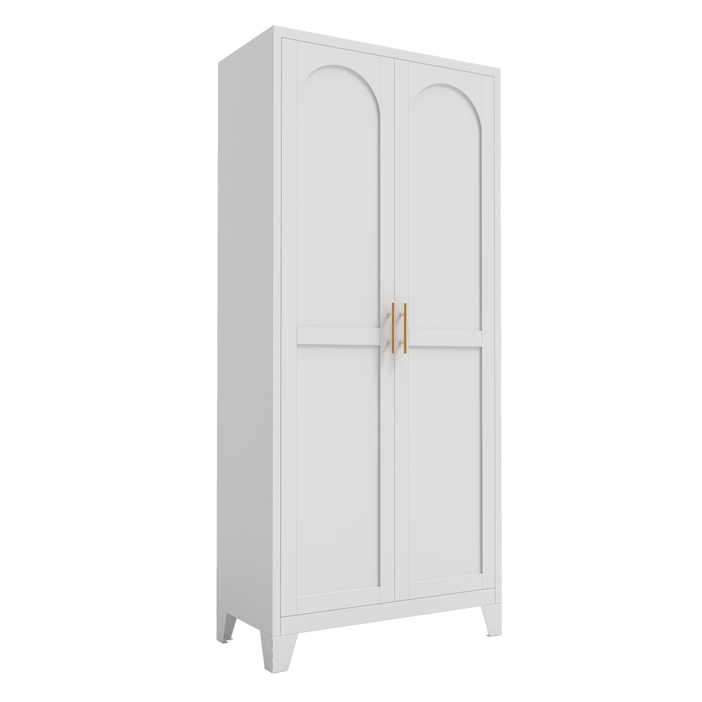 71'' 2 Shapely Doors Cabinet, Metal Storage Cabinet with Doors and Adjustable Shelves, for Bedroom, Living Room, Kitchen (White) - Grand Goldman Shop