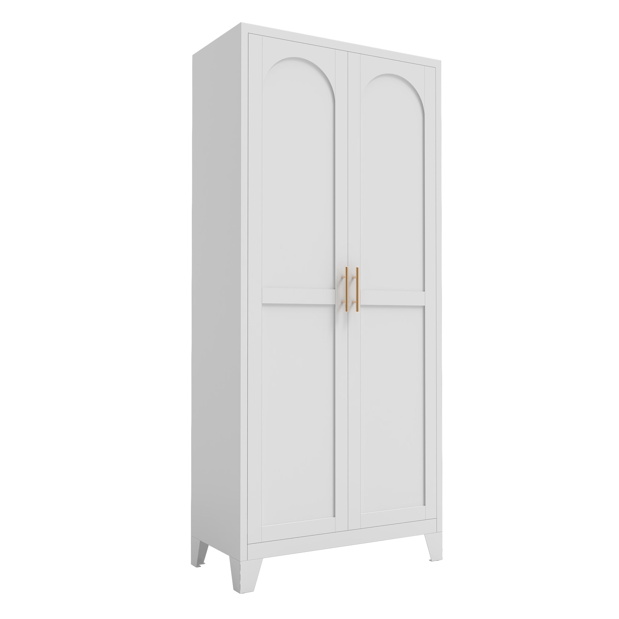 71'' 2 Shapely Doors Cabinet, Metal Storage Cabinet with Doors and Adjustable Shelves, for Bedroom, Living Room, Kitchen (White) - Grand Goldman Shop