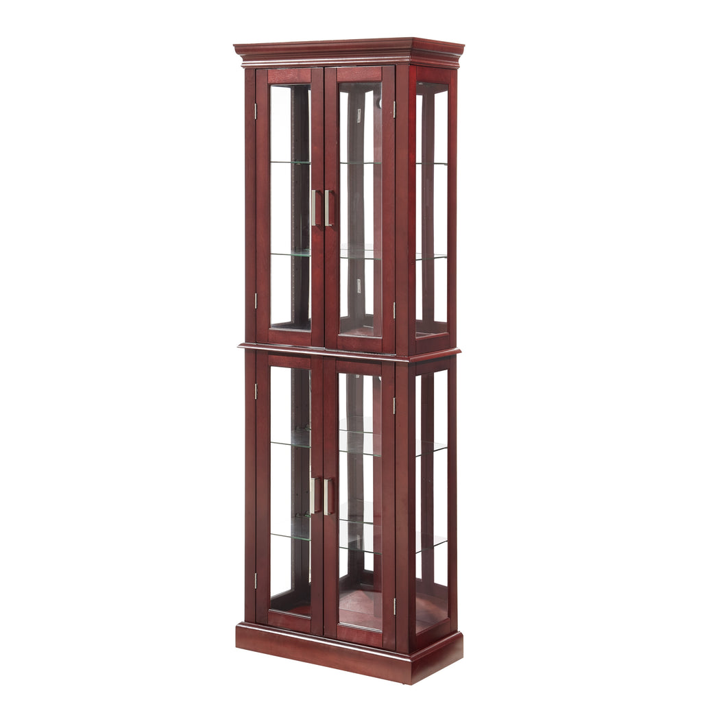 Lighted Curio Cabinet with Adjustable Shelves, Mirrored Back, and Tempered Glass Doors, 6-Tier Cherry Finish - Grand Goldman Shop