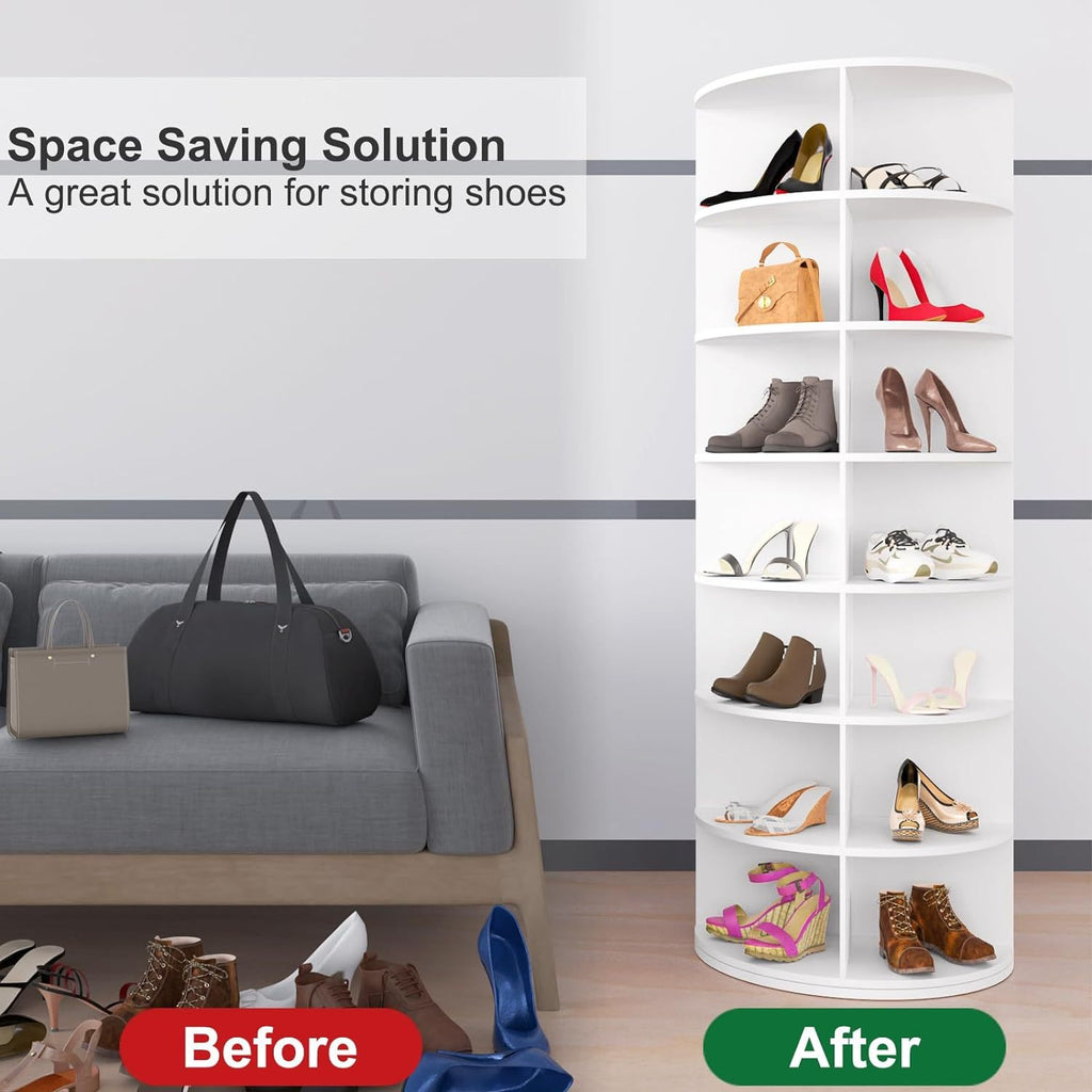 7 Tier Rotating Shoe Rack Tower, Spinning Shoe Display, 360 Shoe Rack Storage Round Carousel, Vertical Handbag Rotate Shoes Closet Organization (WHITE) - Grand Goldman Shop