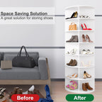 7 Tier Rotating Shoe Rack Tower, Spinning Shoe Display, 360 Shoe Rack Storage Round Carousel, Vertical Handbag Rotate Shoes Closet Organization (WHITE) - Grand Goldman Shop