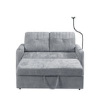 Modern Loveseat Pull-out Sofa Bed with Adjustable Backrest, Cup Holders, Phone Holder, Charging Ports, Side Storage Pockets, Grey Chenille - Grand Goldman Shop