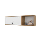 Roslyn Wall-Mounted Cabinet with Lift-Up Door, Open Compartments, Natural Oak and White | Premium Home Decor - Grand Goldman