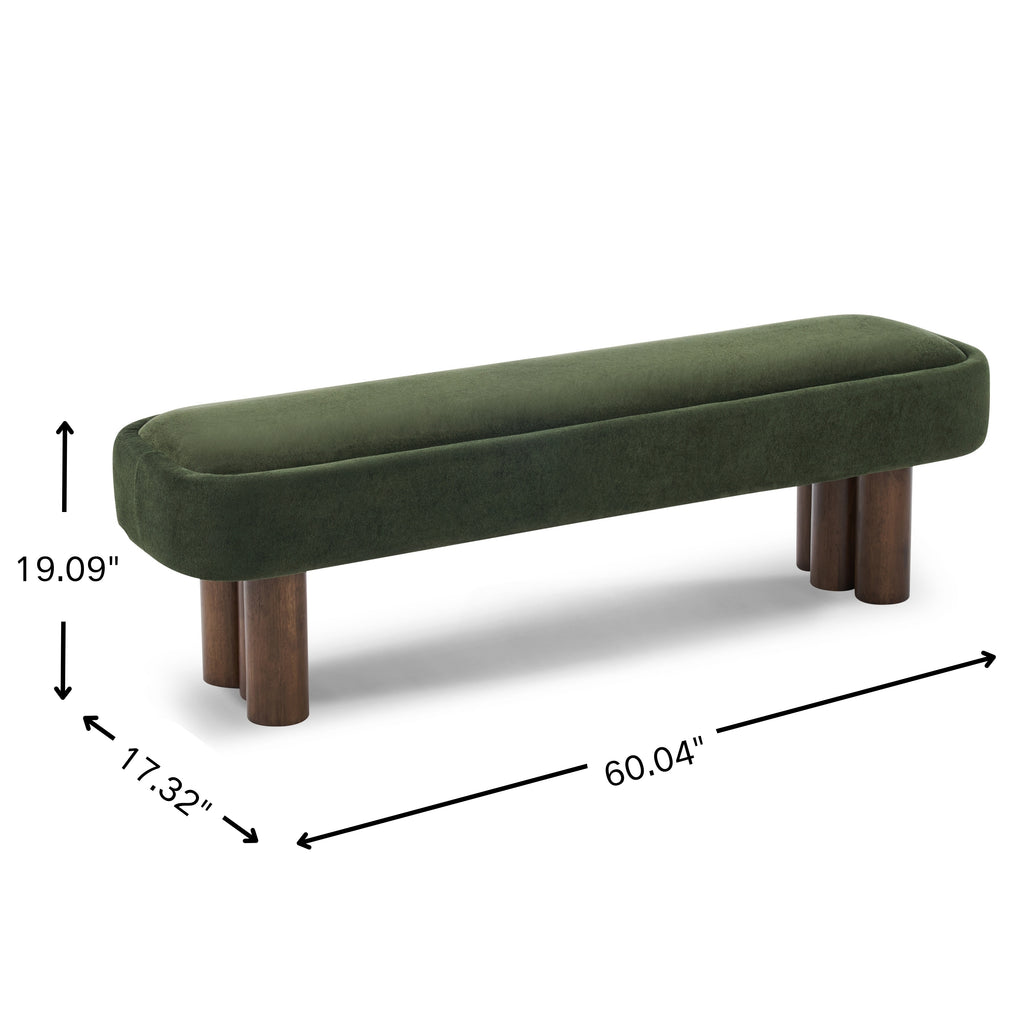 Indoor Green Fabric Dining Bench with Walnut Color Legs, 60.04'L Upholstered Seating for Kitchen, Dining Room and Living Space,250lbs Capacity - Grand Goldman Shop
