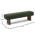Indoor Green Fabric Dining Bench with Walnut Color Legs, 60.04'L Upholstered Seating for Kitchen, Dining Room and Living Space,250lbs Capacity - Grand Goldman Shop