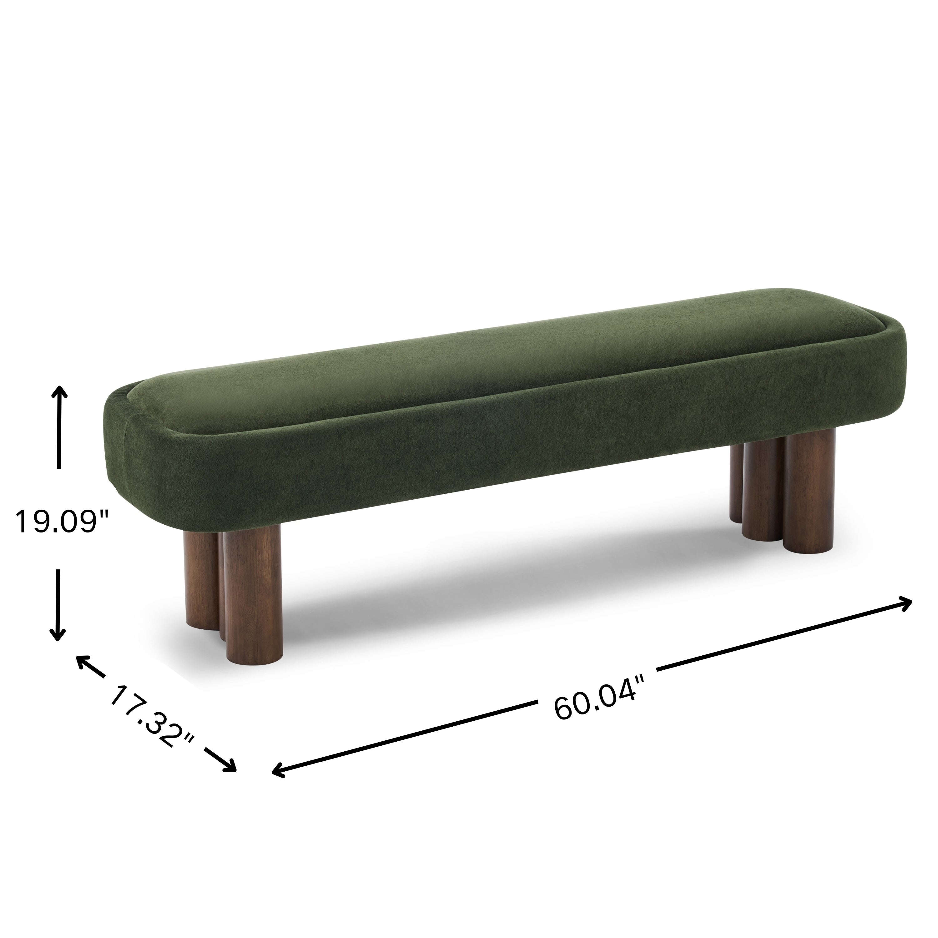 Indoor Green Fabric Dining Bench with Walnut Color Legs, 60.04'L Upholstered Seating for Kitchen, Dining Room and Living Space,250lbs Capacity - Grand Goldman Shop