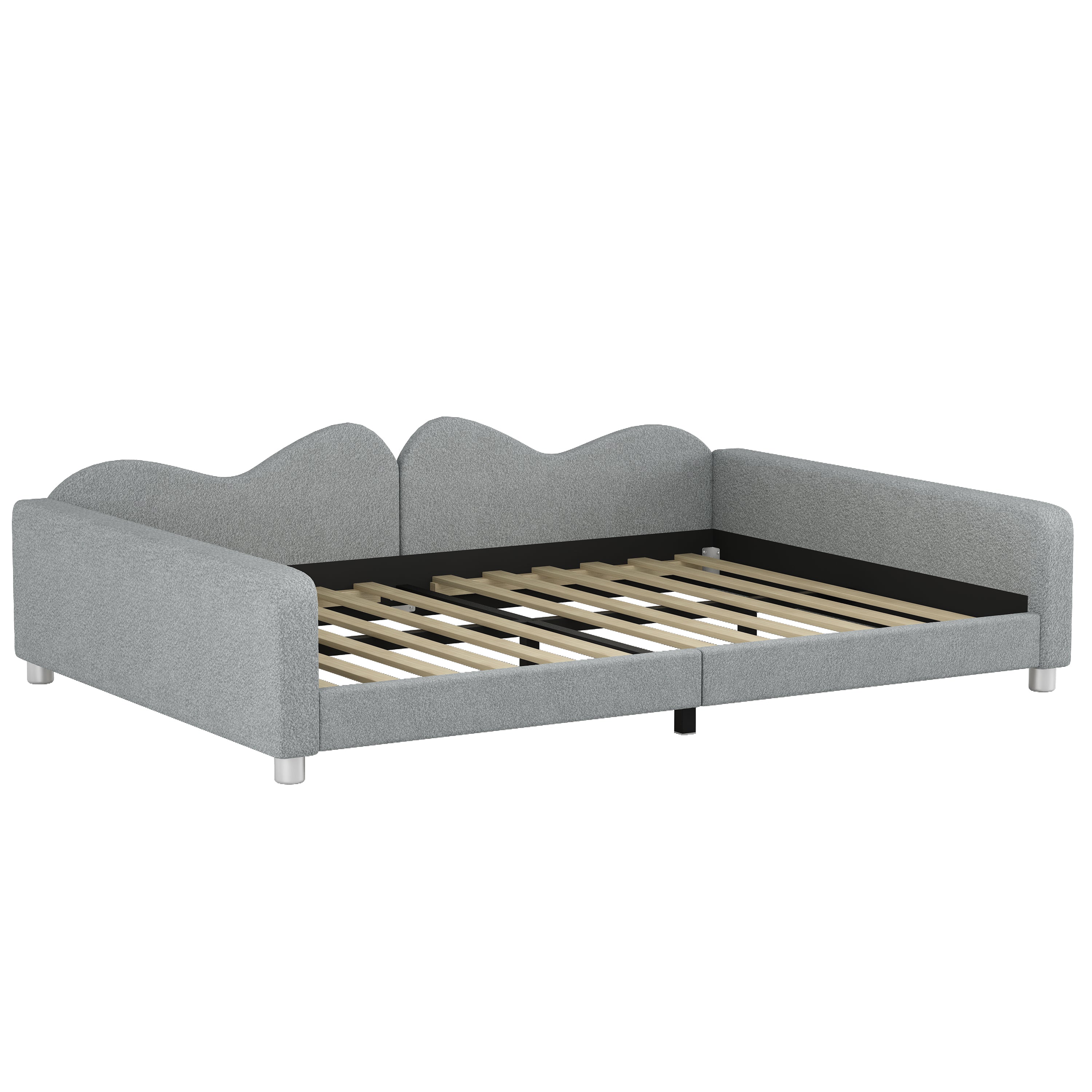 Full size Upholstered Daybed, Sherpa Fabric Sofabed with Cloud-Shaped Backrest, No Box-spring Needed, Gray(Old SKU: WF532069AAE) - Grand Goldman Shop