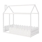 {Slats are not included}Twin Size Wood Bed House Bed Frame with Fence,for Kids,Teens, Girls,Boys {White}{OLD SKU:WF194274AAK} - Grand Goldman Shop