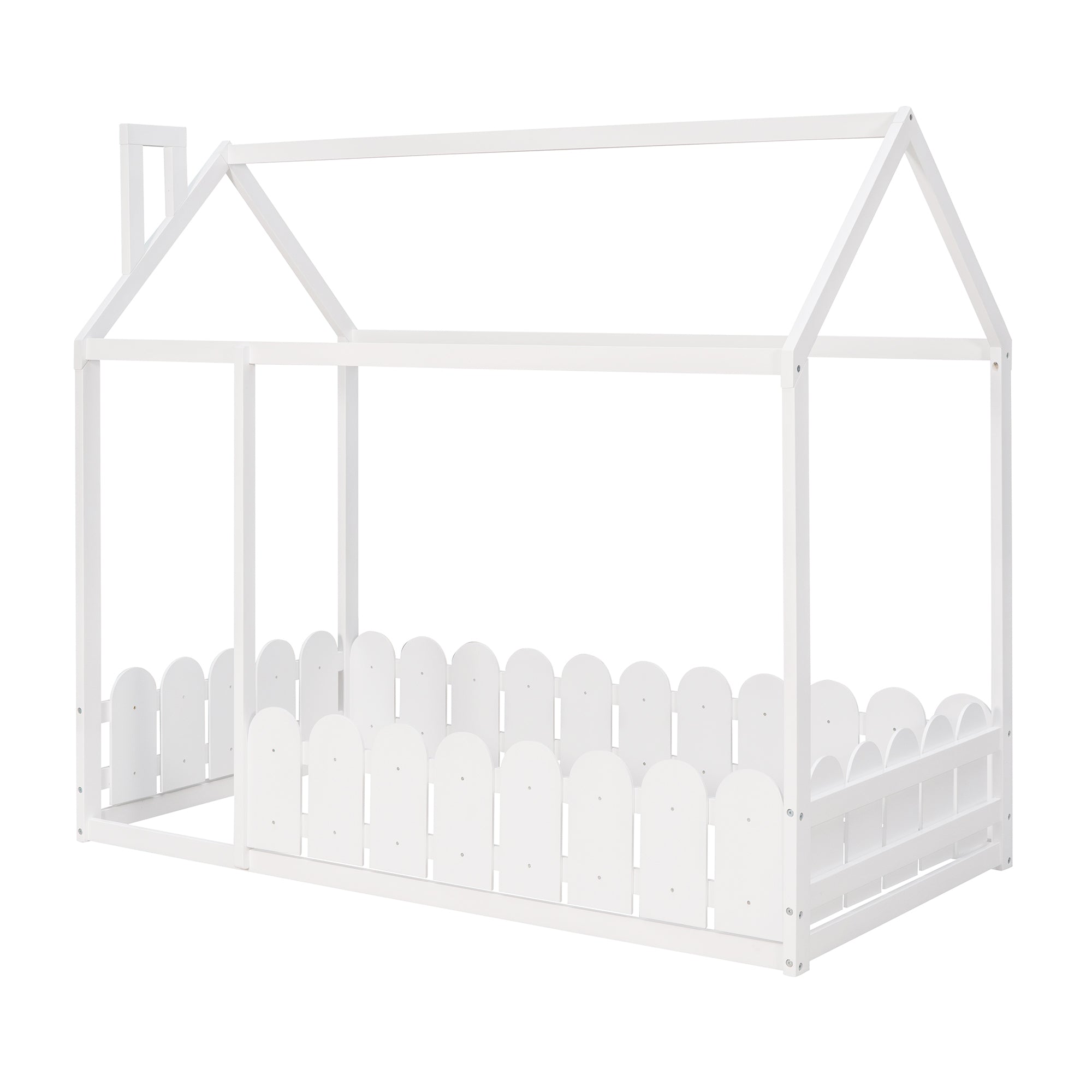 {Slats are not included}Twin Size Wood Bed House Bed Frame with Fence,for Kids,Teens, Girls,Boys {White}{OLD SKU:WF194274AAK} - Grand Goldman Shop