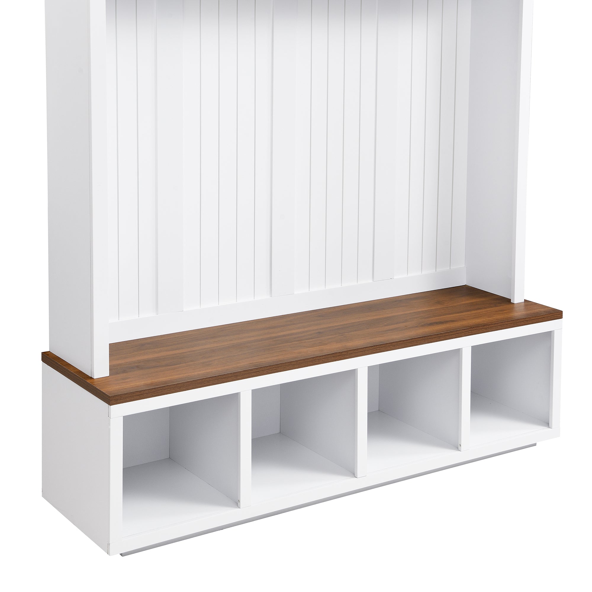59''W Entryway Hall Tree with Bench and Storage, Farmhouse Wood-grain Accent 4-in-1 Hall Tree with Cabinets, Coat Racks and Hooks for Hallway, Entryway, living room and Mudroom - Grand Goldman Shop