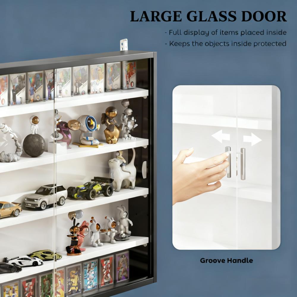 Black Wall-Mounted Display Case with Large Capacity,Clear Door for a Stunning Collectible Showcase - Grand Goldman Shop