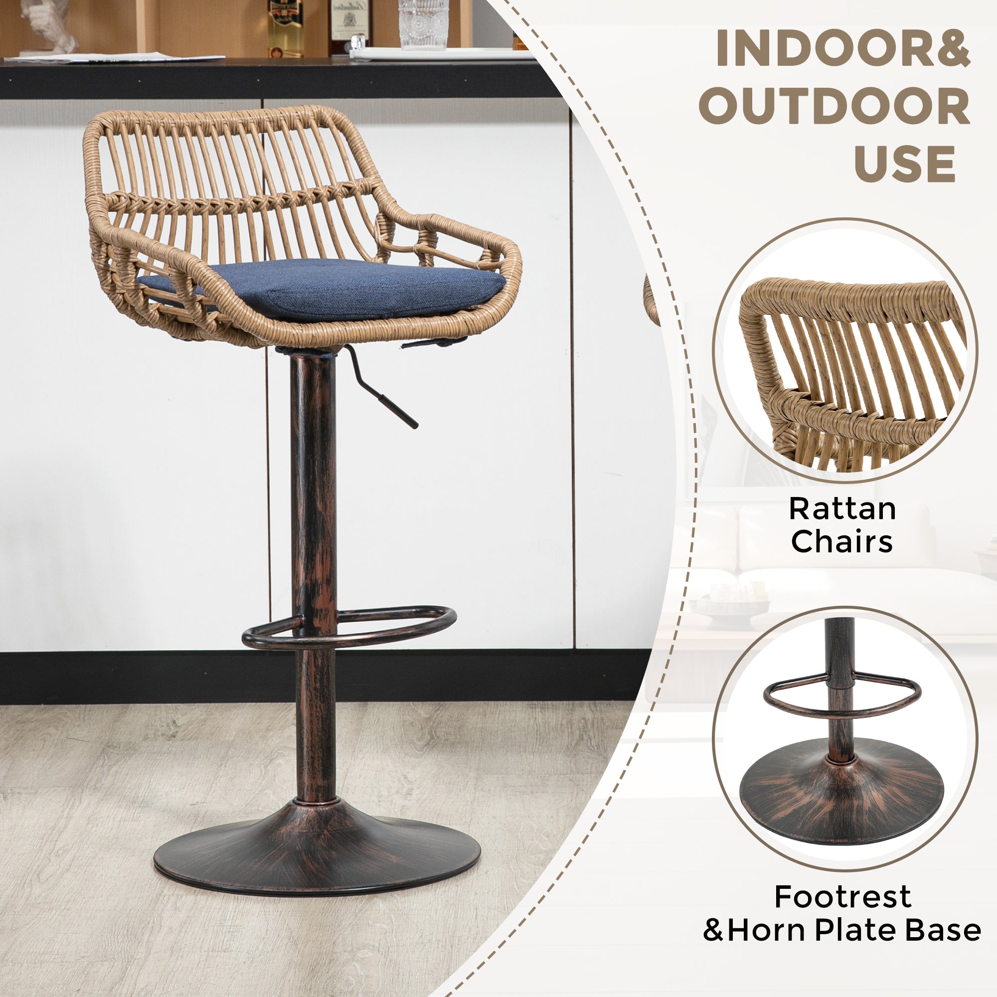COOLMORE Modern Swivel Bar Stools Set of 2 Adjustable Counter Height Chairs with Footrest Blue Linen - Grand Goldman Shop