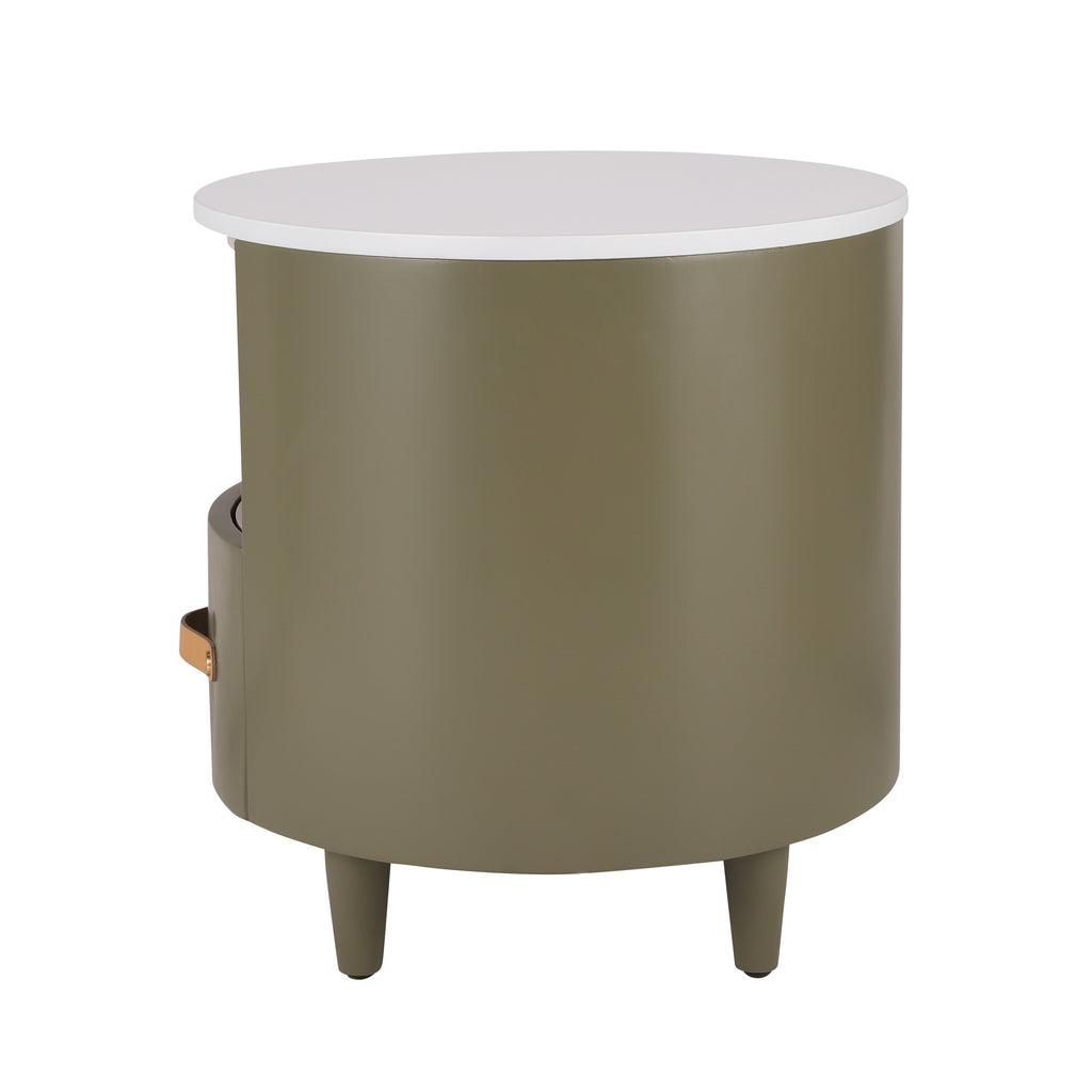 Contemporary & Modern Round Nightstand with Storage Drawer, Sofa End Table with Open Storage Shelf, Bedside Table with Curved Design for Living Room & Bedroom, Easy Assembly, Green - Grand Goldman Shop