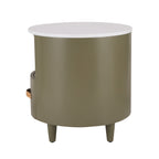 Contemporary & Modern Round Nightstand with Storage Drawer, Sofa End Table with Open Storage Shelf, Bedside Table with Curved Design for Living Room & Bedroom, Easy Assembly, Green - Grand Goldman Shop