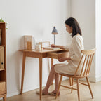 Desk 100% solid wood natural wood computer desk study desk oak natural wood PC desk work desk dressing table slim solid wood with drawer simple work from home width 80 cm depth 50 cm wood grain wooden - Grand Goldman Shop