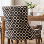 A&A Furniture, Ultra Side Dining Chair, Thickened fabric chairs with neutrally toned solid wood legs, Bronze nail head, Set of 2, Beige and Patterned,SW2207BG - Grand Goldman Shop