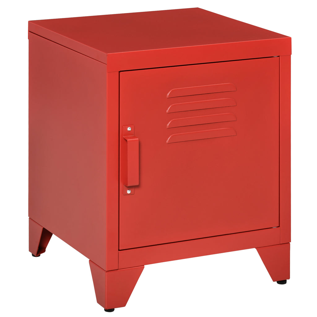 HOMCOM Industrial End Table, Living Room Side Table with Locker-Style Door and Adjustable Shelf, Red - Grand Goldman Shop