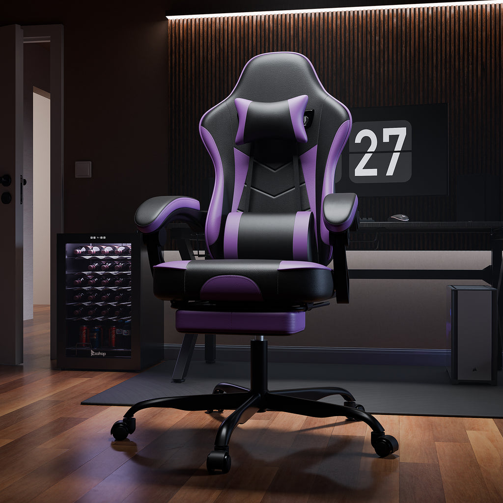Gaming Chair, Ergonomic Computer Chair with Footrest and Massage Lumbar Support, Height Adjustable Swivel Video Game Chair fo