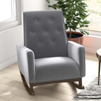 Premium Demetrius Light Grey Fabric Solid Wood Rocking Chair for Living Room and Nursery 36.6'H x 27.5'W x 39'D or Living Room Bedroom Reading - Grand Goldman Shop