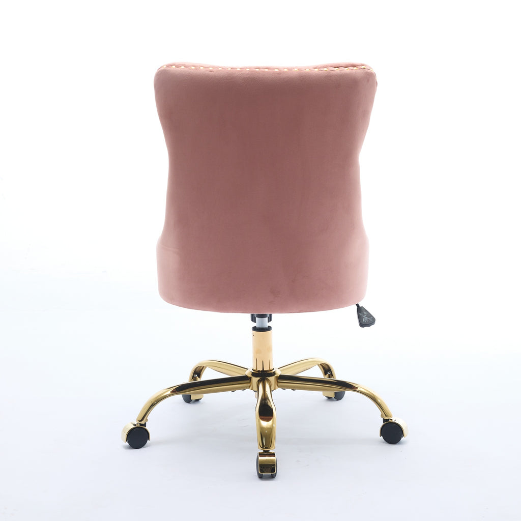 A&A Furniture Office Chair,Modern Velvet Upholstered Tufted Button Home Office Chair with Golden Metal Base,Adjustable Desk C