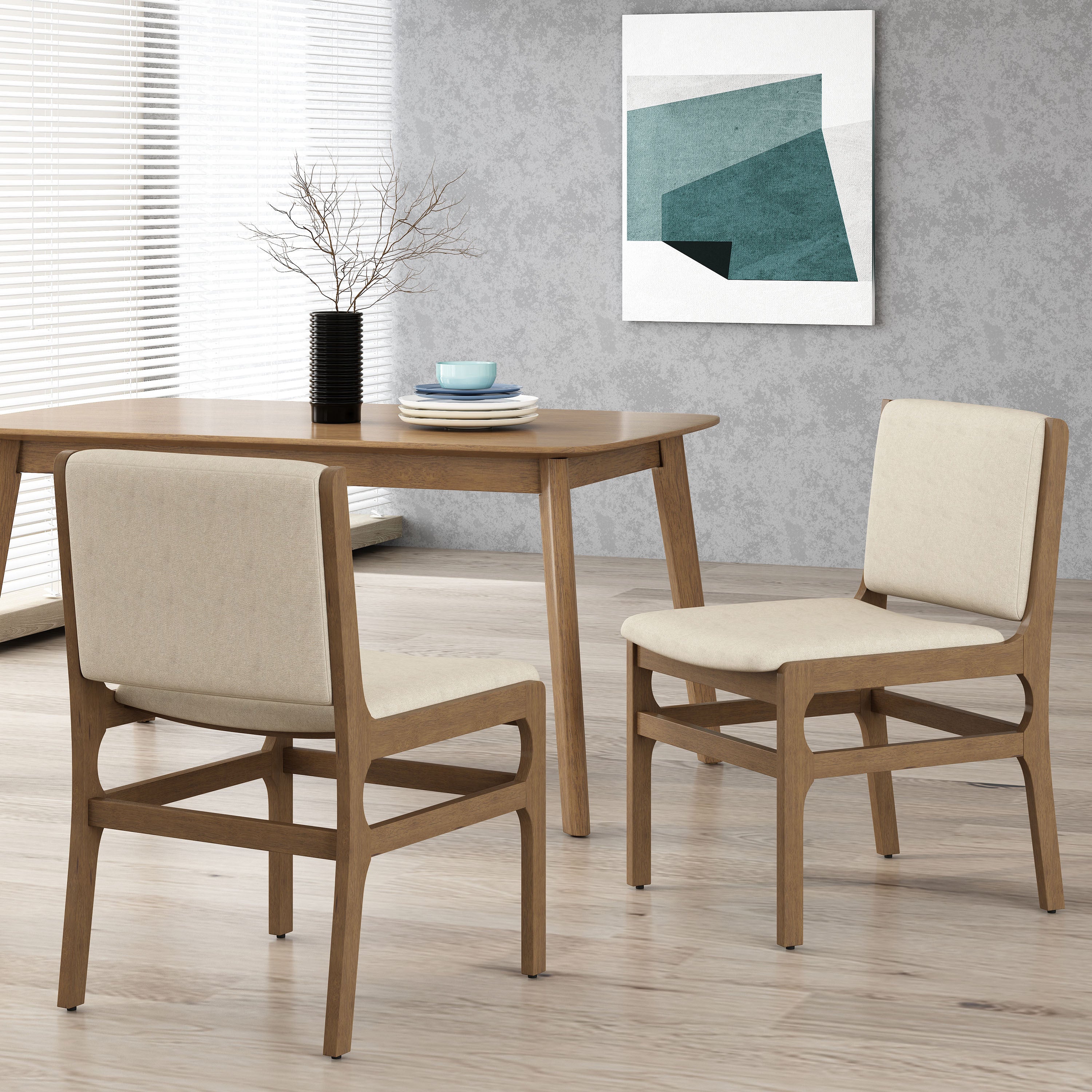 Elegant Dining Chair Set of Two Sophisticated Style Wheat Fabric - Grand Goldman Shop