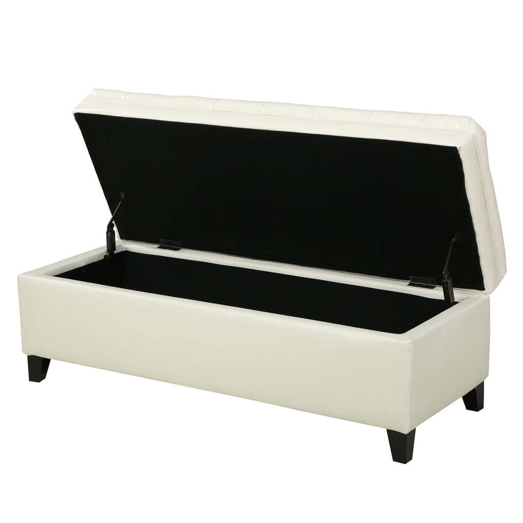 Juliana Storage Ottoman with Hidden Compartment in Ivory PU Leather, 50 x 20.5 Inches - Grand Goldman Shop