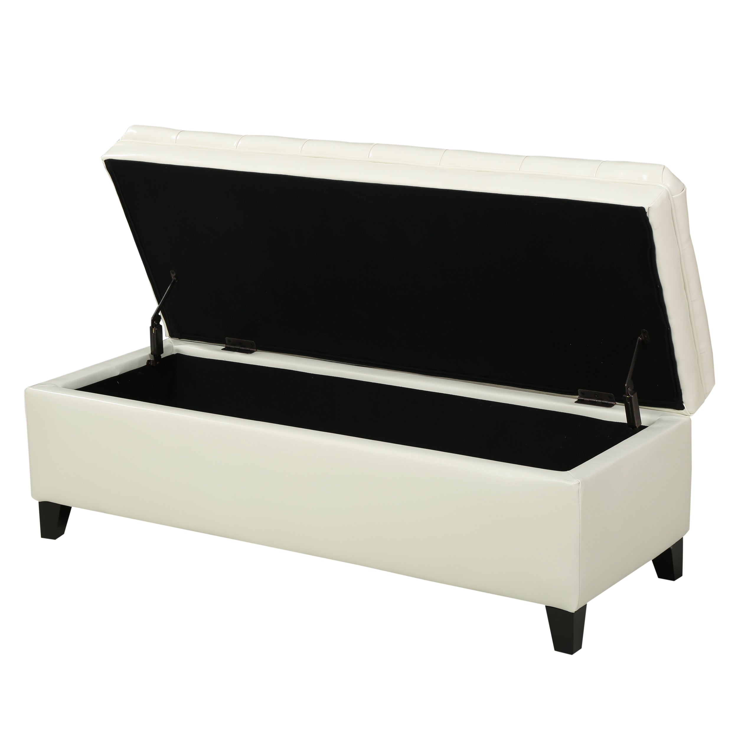 Juliana Storage Ottoman with Hidden Compartment in Ivory PU Leather, 50 x 20.5 Inches - Grand Goldman Shop