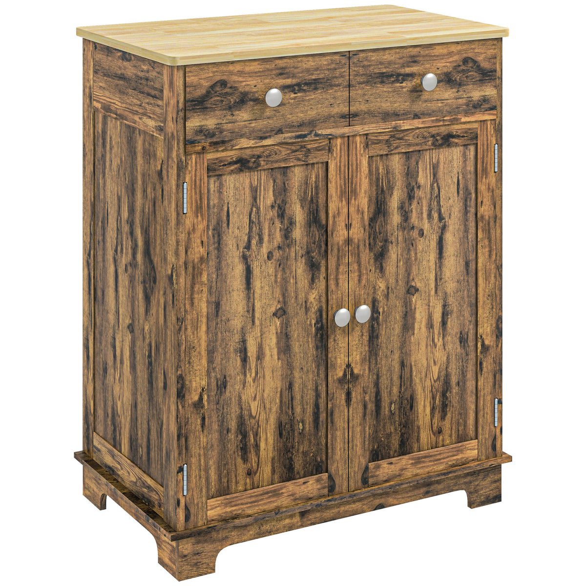 HOMCOM Sideboard with Solid Wood Countertop, Modern Kitchen Storage Cabinet, Coffee Bar Cabinet with 2 Drawers, Doors and Adj
