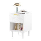 Modern White Nightstand with One Drawer and Open Shelf, Gold-Accented Handle, 22.83'' H, MDF, White - Grand Goldman Shop