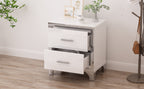 Elegant High Gloss Nightstand with Metal Handle,Mirrored Bedside Table with 2 Drawers for Bedroom,Living Room,White - Grand Goldman Shop