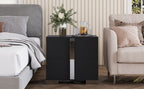 Modern End Table with Drawers, Elegant Nightstand with Metal Foot,Wood Bedside Table with Mirrored Metal Handles,Sofa Side End Table for Bedroom Living Room Office,Black - Grand Goldman Shop