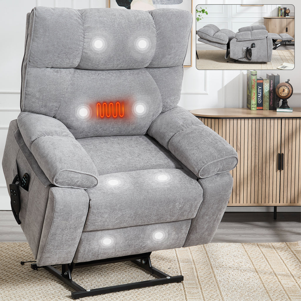 Grey Heat Massage Dual Motor Infinite Position Up to 350 LBS Large Electric Power Lift Recliners with Hidden Cup Holders, Power-Remote, Medium-firm and Heavy Duty - Grand Goldman Shop