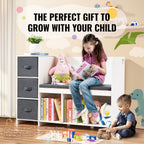 Kids Reading Nook Bench, Toddler Bookshelf and Bookcase with Detachable Seat Cushion, 6-Cubby Storage Organizer Bench with 3 