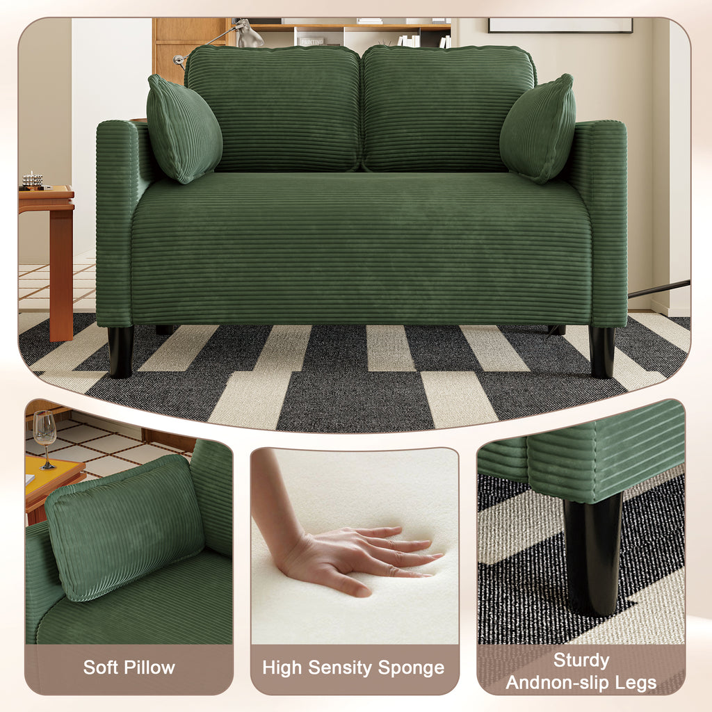 48' Soft Corduroy Loveseat Couch W/Soft Cushions,Side Storage Pocket,Sturdy Composite Board & Solid Wood Frame, High Rebound Sponge,Easy Assembly,Ideal for Living Room,Apartment,Dorm,Office. - Grand Goldman Shop