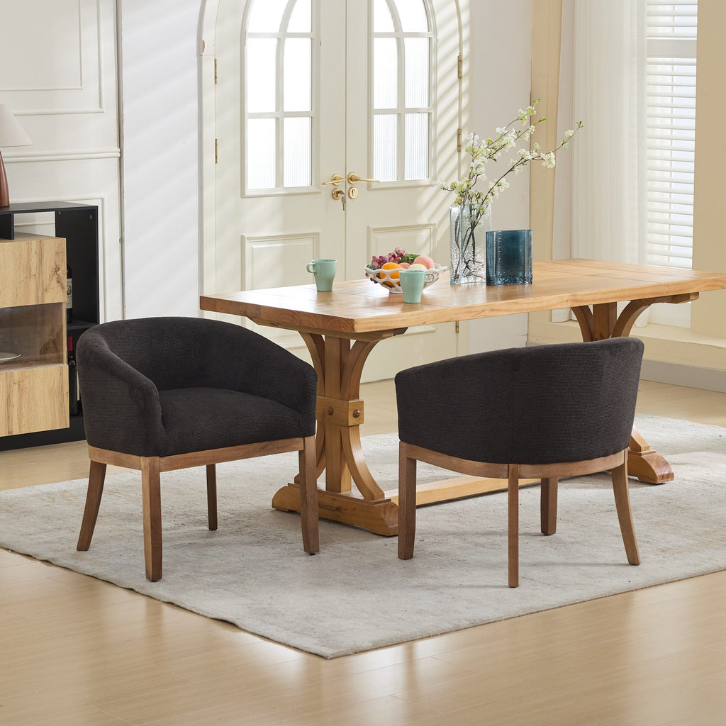 Mid Century Modern Upholstered Barrel Dining Chairs with Arms,Farmhouse Linen Kitchen & Dining Room Chairs with Natural Hardwood Frame, 19' W Accent Chairs,Single Pack,Charcoal Gray,SW1891BK - Grand Goldman Shop