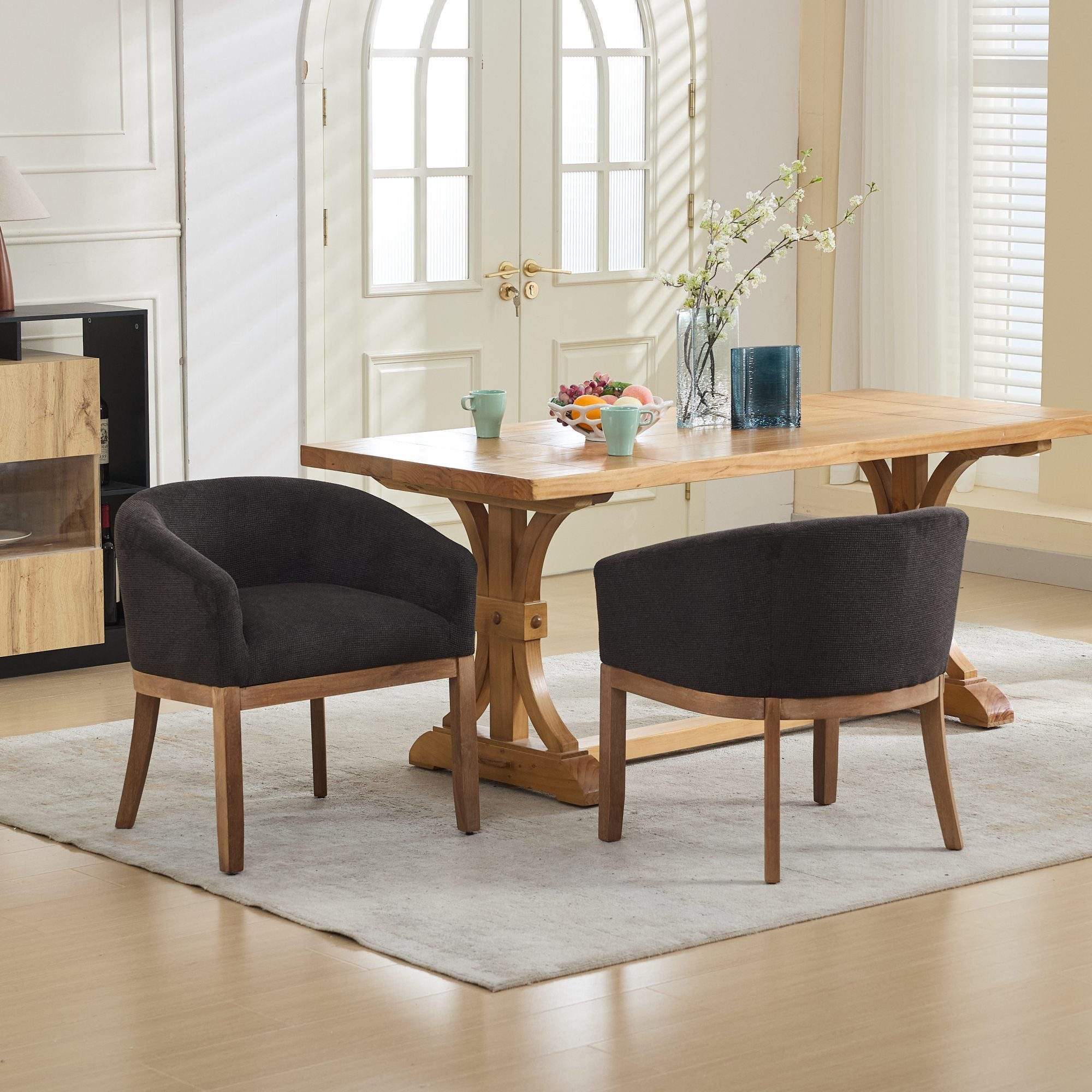 Mid Century Modern Upholstered Barrel Dining Chairs with Arms,Farmhouse Linen Kitchen & Dining Room Chairs with Natural Hardwood Frame, 19' W Accent Chairs,Single Pack,Charcoal Gray,SW1891BK - Grand Goldman Shop