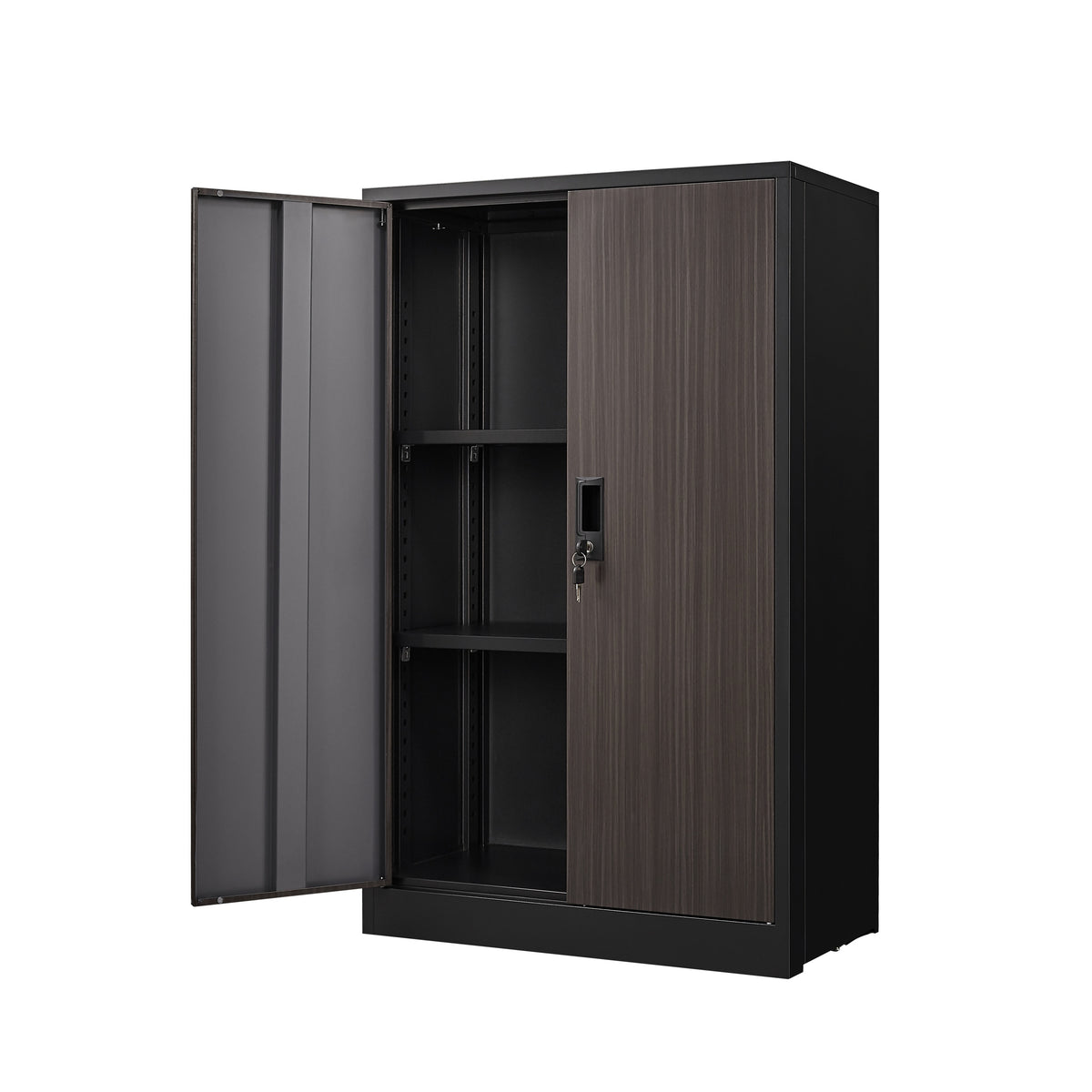 Black Metal Storage Cabinet with Locking Doors and Adjustable Shelf, Folding Filing Cabinet for Home Office, School, Garage, 
