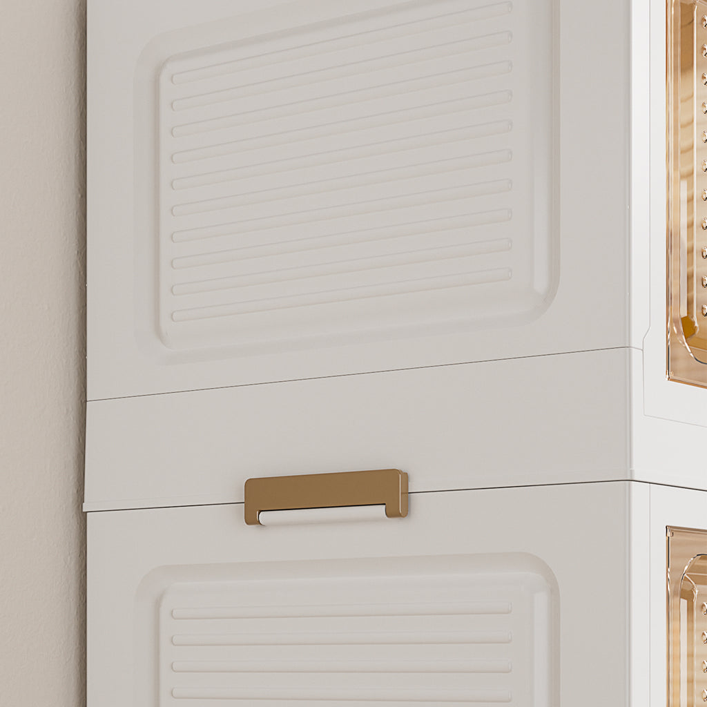 Portable Wardrobe Closet Storage Organizer for Clothes with Magnetic Doors, 12 Cubes & 2 Hanging Rods, White - Grand Goldman Shop