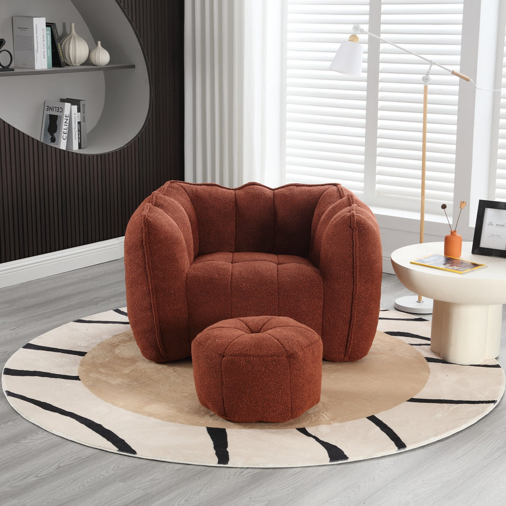 Soft Chenille Bean Bag Chair with High Resilient Foam for Living Room and Bedroom, Comfortable Square Lazy Sofa with Footstool for Adults - Grand Goldman Shop