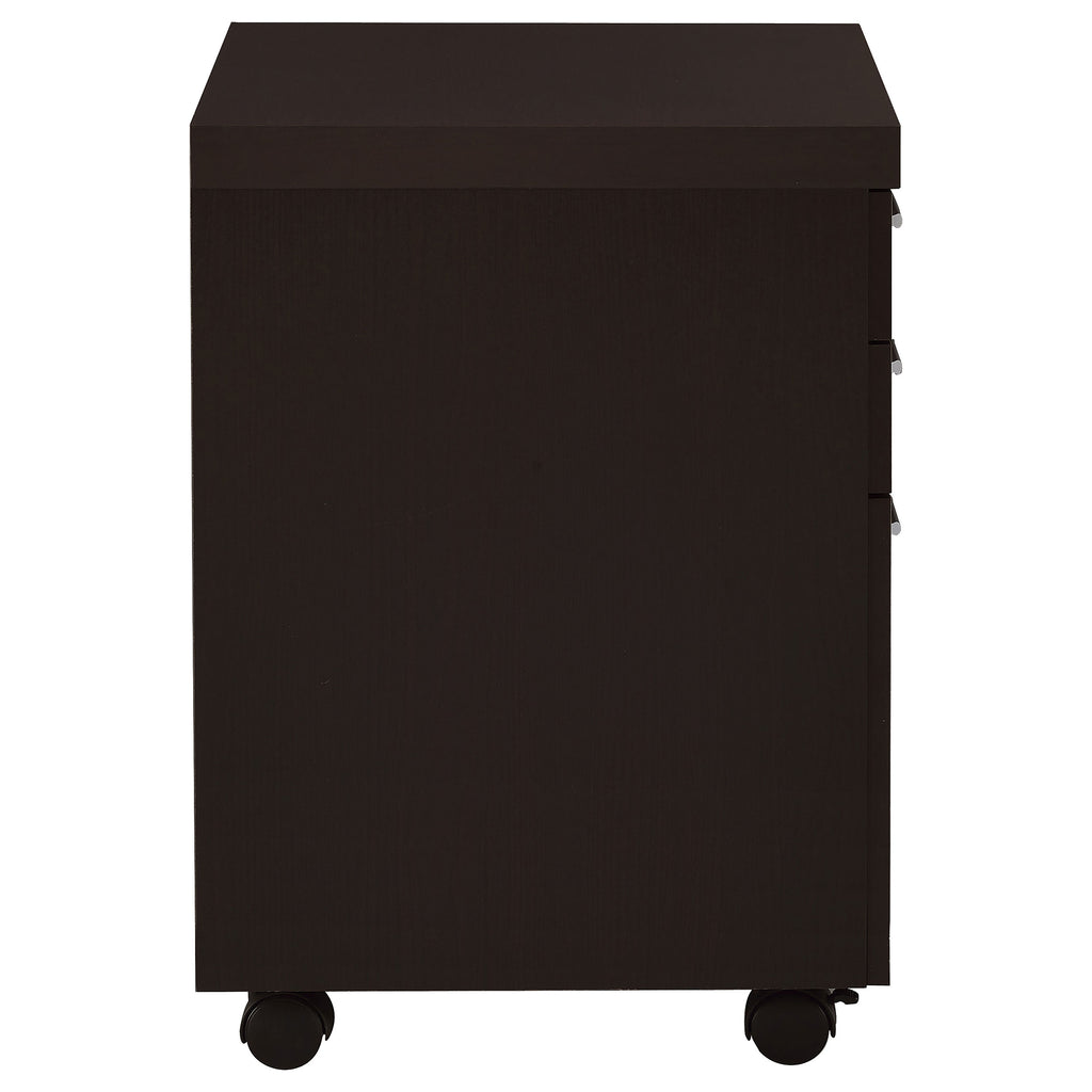 Cappuccino 3-Drawer File Cabinet with Modern Silver Hardware, Brown Wood Finish, Compact Office Storage for Home and Studio -