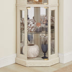 Corner Glass Cabinet Lighted Curio Cabinet Corner Display Case for Living Room, Curio Cabinet, Antique collection, Wine,Bar Glass Storage Light Included, Antique White - Grand Goldman Shop